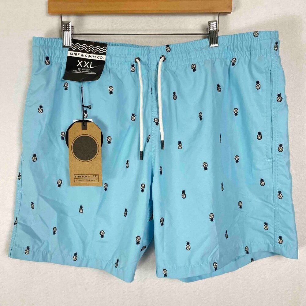 Surf & Swim Co NWT Embroidered Pineapple All Over Print 17" Swim Shorts Mens XXL